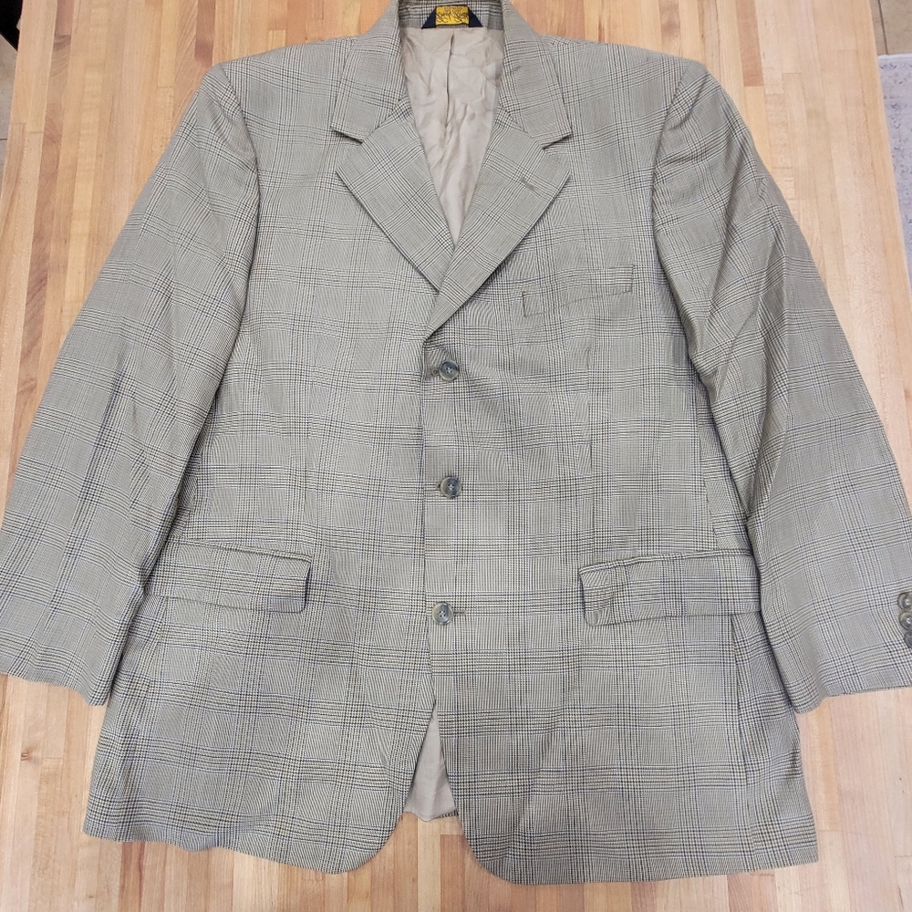 BROOKS BROTHERS Gray Blue Herringbone Wool 2-Button Blazer Sportcoat Mens